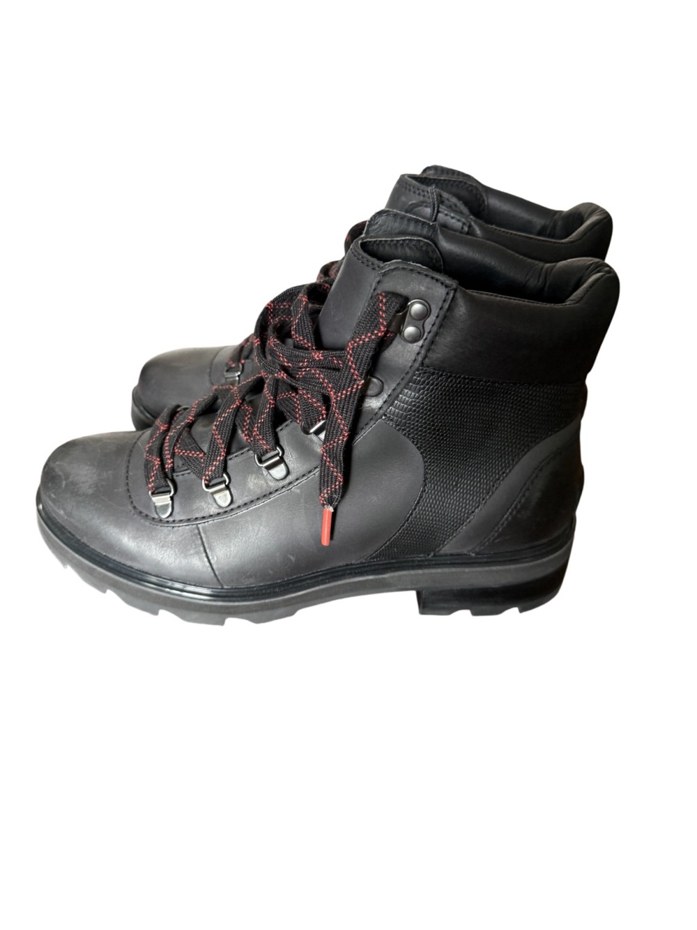 Sorel Lennox Waterproof Black Leather Hiking Boots with Red-Trim Laces-Size 10 - Picture 3 of 14